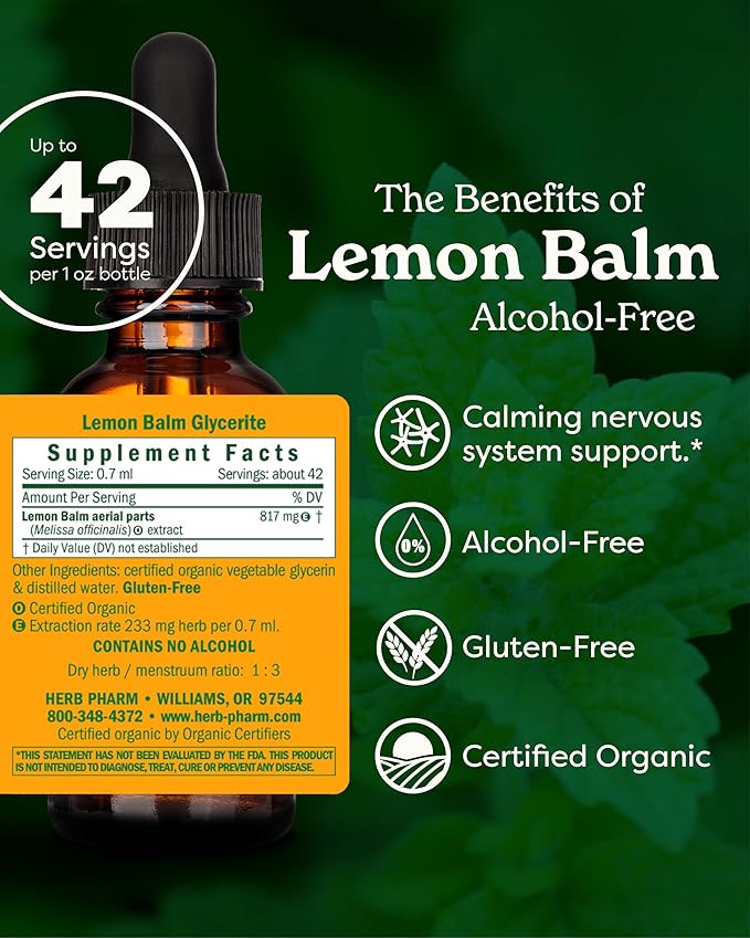 Herb Pharm, Lemon Balm Alcohol Free, 1 Fl Oz