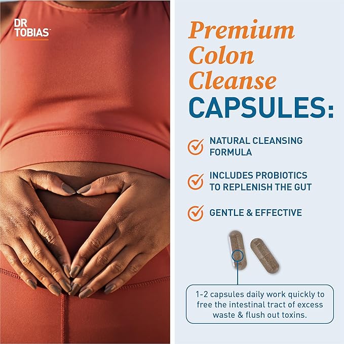 Dr. Tobias Colon Cleanse - Constipation Relief & Gut Health Support for Women & Men | 14 Day Colon Cleanser for a Gentle Colon Detox & Gut Flush 24 Capsules (1–2 Daily)