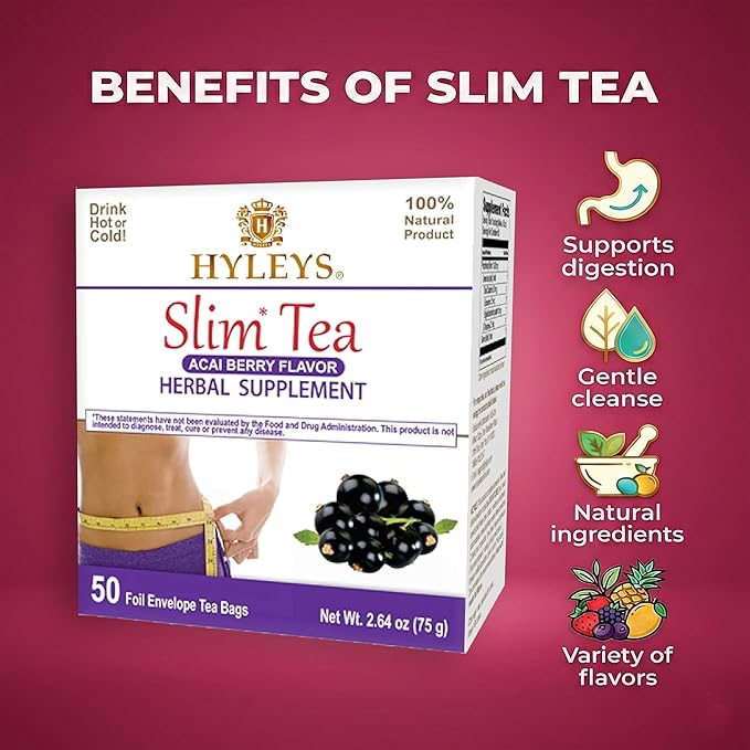 Hyleys Slim Tea Acai Berry 50 Ct - Weight Loss Herbal Supplement Cleanse and Detox - 50 Tea Bags (6 Pack)