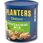 PLANTERS Deluxe Pistachio Mix, Party Snacks, Plant-Based Protein, 14.5 Oz Canister (Pack of 2)