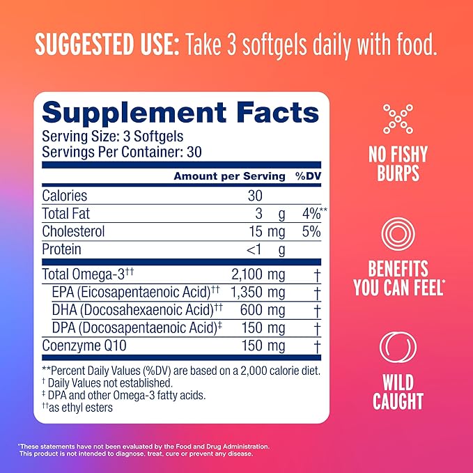 Oceanblue Omega 3 2100 with CoQ10 | Triple Strength Fish Oil Combo Supplement | High Potency 1350mg EPA 650mg DHA with 150mg CoQ10 | Orange Flavor | Heart Support | 90 Softgels | Pack of 2