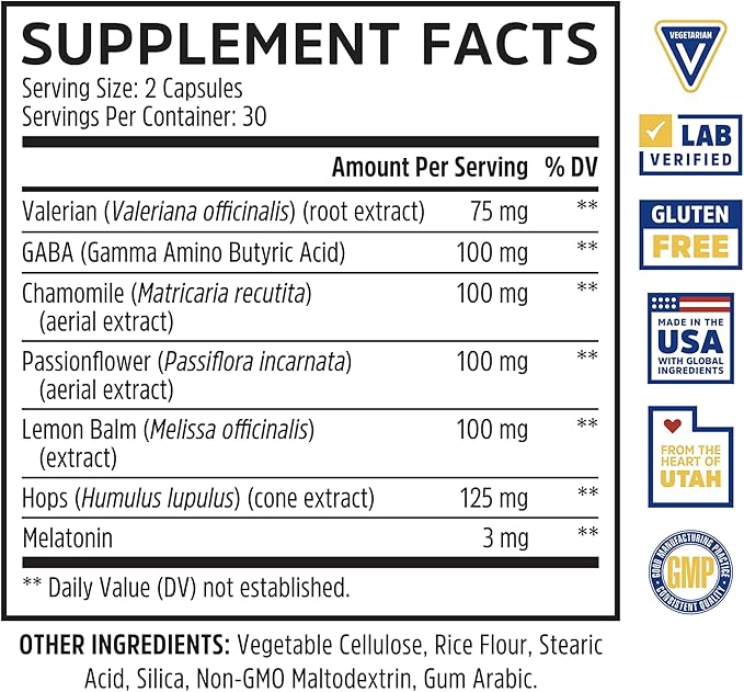 Zhou Driftoff - Nature Inspired Sleep Aid, Valerian Root & Melatonin for Sleep for Men & Women, Calm Sleeping Supplement for Adults with Gaba & Chamomile to Relax - 60 Veggie Capsules