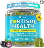 Cortisol Gummies for Women & Men, Sugar Free Cortisol Reducer Supplements w/ Magnesium, Ashwagandha, Mushroom, L-theanine, Rhodiola, Vitamin B6 B12 for Cortisol Detox, Relax, Sleep Support 2 Pack