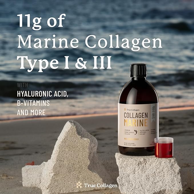 True Collagen Marine | 11,000 mg Hydrolyzed Collagen Liquid Supplement - 2 x 500 ml (1,000 ml), 40 Day Supply | Hyaluronic Acid, Biotin and Vitamin C for Healthy Hair, Skin and Nails | Sugar-Free
