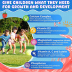 Kids Calcium Gummies + D3 & Magnesium for 4+, with Calcium Citrate Calcium Gluconate, Calcium Lactate, Probiotics & Prebiotics for Children Bone Health,Muscle Support,Digestive Health,Sugar Free 60Cts