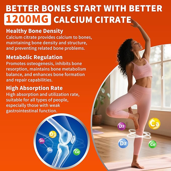 (3 Pack) Calcium Citrate 1200 mg with Vitamin D3 Gummies for Women & Men,Calcium Supplements,High Absorption for Bone Muscle Healthy - Easy to Digest, Sugar Free,Vegan,Orang Flavor,60 Day Supply