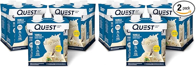 Quest Nutrition Ready to Drink Vanilla Protein Shake, 30g Protein, 3g Net Carbs, Gluten Free, Keto Friendly, 11 fl.oz 4 Count (Pack of 6)