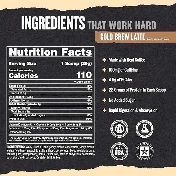 Animal 100% Whey Protein Powder Samples & 25oz BPA Free Shaker Bottle – Real Instant Iced Coffee Whey + 20g of Protein, 120mg of Caffeine Meal Replacement with BCAA – Cold Brew Latte, 3 Single Packets