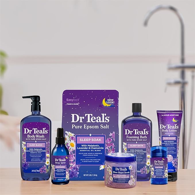 Dr Teal's Pure Epsom Salt Soak, Sleep Blend with Melatonin, Lavender & Chamomile Essential Oils, 3 lbs