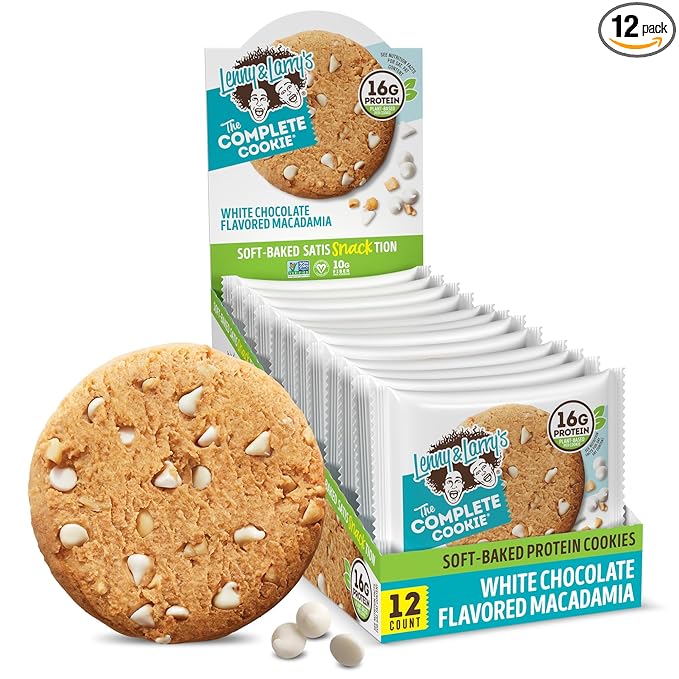 Lenny & Larry's Complete Protein Cookie, [White Chocolate Flavored Macadamia], Chewy Soft Baked, 16g Plant Protein, Vegan, Non-GMO, High Fiber, [4 Ounce]Cookie (Pack of 12)