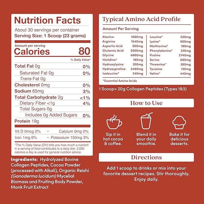Further Food Chocolate Collagen Peptides Powder with Reishi Mushroom - 100% Grass-Fed, Hydrolyzed Type 1 & 3, 20g of Collagen per Serving, Supports Skin, Hair, Nails & Joints, 24.34 Oz