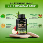 Green Tea Extract - 50% EGCG, Extra Strength 20:1 Extract - Natural Green Tea Supplement + Green Coffee Beans & Apple Cider Vinegar - Energy & Metabolism Support - for Men & Women - Vegan 120 Capsules