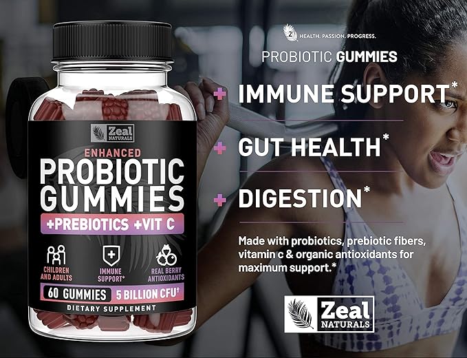 Probiotic Gummies for Adults and Kids (60 Count | 5 Billion CFU) w/Organic Berry Antioxidants & Vitamin C for Immune Support and Digestion gummy- Prebiotics and Probiotics for women Gummies