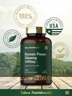 Tahoe Nutritionals Korean Panax Ginseng Extract 1500 mg | 200 Capsules | Supplement for Men & Women | Non-GMO and Gluten Free