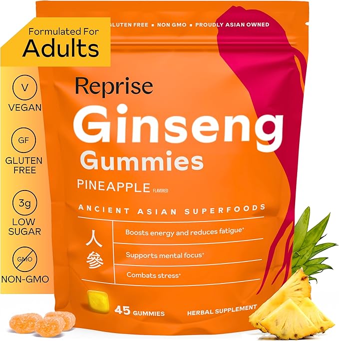 Ginseng Gummies for Adults | Korean Ginseng Supplement for Men and for Women | 240 mg Red Ginseng Gummy | Energy Gummies for Memory, and Immunity | Pineapple Flavored Ginseng Chews, 45 Gummies