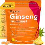 Ginseng Gummies for Adults | Korean Ginseng Supplement for Men and for Women | 240 mg Red Ginseng Gummy | Energy Gummies for Memory, and Immunity | Pineapple Flavored Ginseng Chews, 45 Gummies