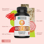 Zhou Boost Elite - Energy Supplement, Natural Muscle Support Pills for Men with Tribulus, Fenugreek, Zinc, Tribulus, Ginseng, and Maca, Gluten Free, Non-GMO - 90 Veggie Capsules