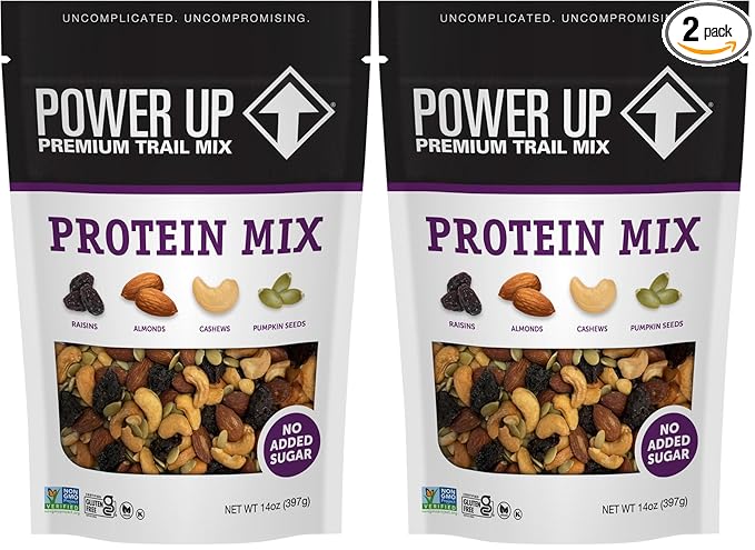 Power Up Premium Trail Mix - Protein Packed 14oz,No Added Sugar,Made Without Peanuts,Gluten Free,Vegan,Non-GMO,(Pack of 2)