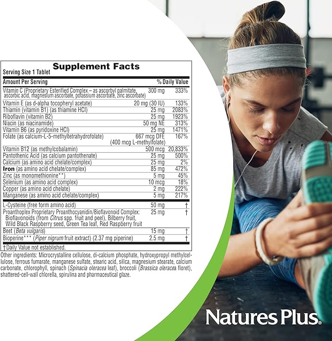 NaturesPlus Hema-Plex Iron - 10 Slow-Release Tablets - 85 mg Chelated Iron - Total Blood Health - with Vitamin C & Bioflavonoids - Vegan, Gluten Free - 10 Servings