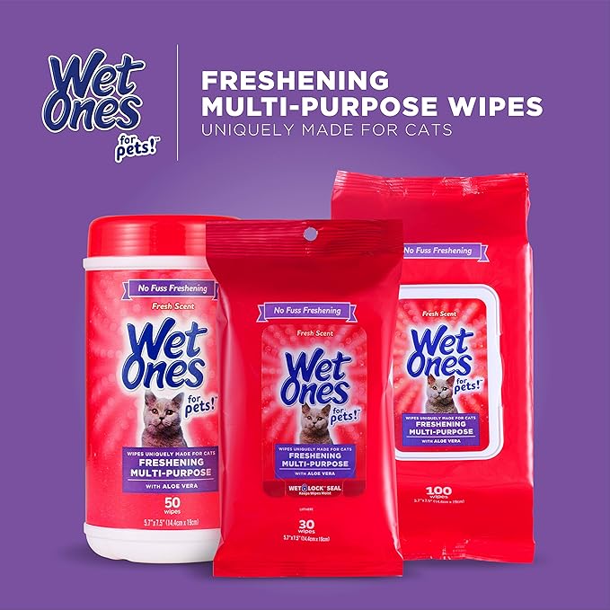 Wet Ones for Pets Freshening Multipurpose Wipes for Cats With Aloe Vera, 100 ct - 3 Pack | Easy to Use Cat Cleaning Wipes, Freshening Cat Grooming Wipes for Pet Grooming in Fresh Scent| Cat Wipes