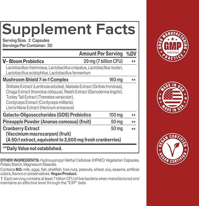 Vaginal Probiotics for Women - pH Balance, Healthy Vaginal Odor, Vaginal Flora, Yeast Balance, Immune Support - Prebiotics & Lactobacillus Probiotic, Mushroom, Cranberry, Pineapple, 60 CT
