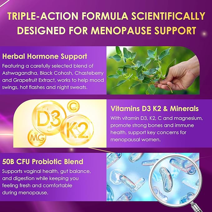 Menopause Supplements Sugar-Free Gummies, Hormone Balance for Women with Herbs Complex & Vitamin D3 K2 & Probiotic, Menopause Relief for Hot Flashes, Night Sweats, Mood Swings (60 Gummies)1