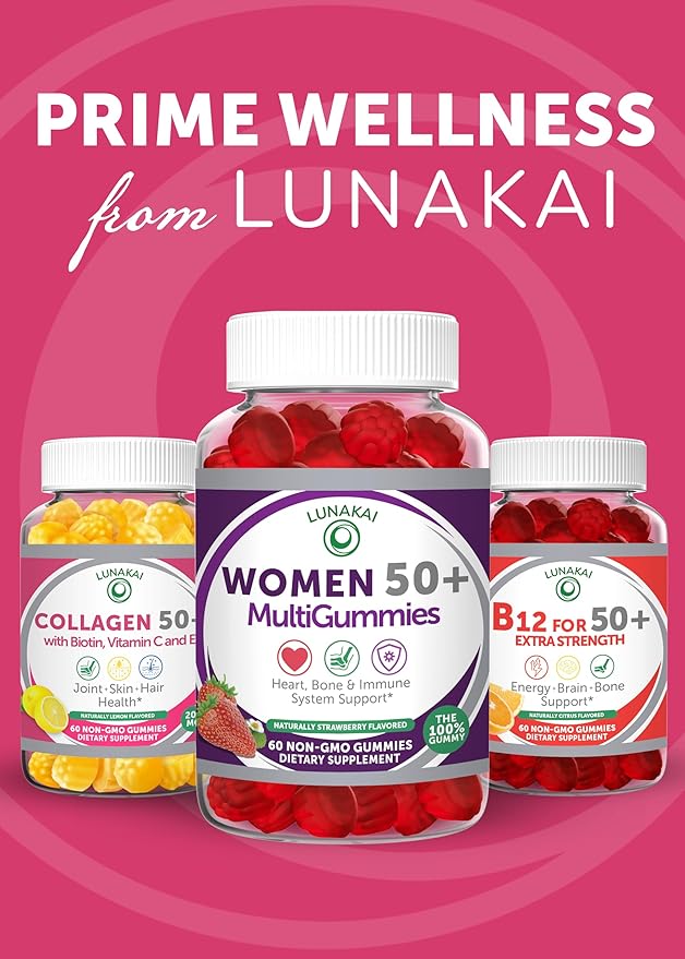 Lunakai USA Made Collagen Gummies for Women & Men Over 50, Biotin & Vitamin C, Supports Skin Elasticity, Hair & Nail Strength, Joint Support - 6 Pack