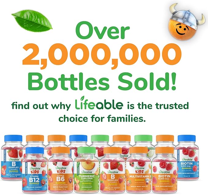 Lifeable Sugar Free Vitamin B Complex for Kids | B-Complex with Vitamin C | Great Tasting VIT B Complex Vitamins | Energy and Nerve Support | Kids B Vitamins Complex for Boys and Girls | 90 Gummies