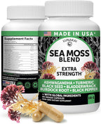 Lunakai USA Made Irish Sea Moss Capsules with Black Seed Oil, Ashwagandha, Burdock Root & Bladderwrack, 60ct