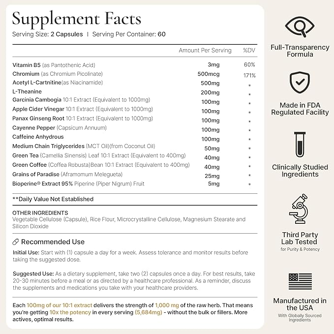 Ignite - Thermogenic Fat Burner & Nootropic - Weight Loss, Appetite Suppressant, Metabolism Support - Focus & Energy Support - BioPerine® for Enhanced Absorption (60 Capsules)
