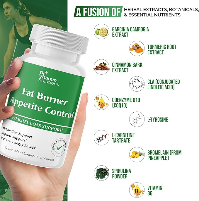 Fat Burner & Appetite Control Weight Loss Supplements for Women & Men - Metabolism Booster w/ L-Carnitine, CLA, Chromium - Appetite Suppressant for Weight Loss - 30 Capsules