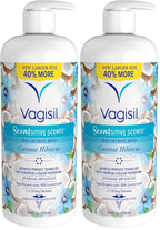 Vagisil Feminine Wash for Intimate Area Hygiene, Scentsitive Scents, pH Balanced and Gynecologist Tested, Coconut Hibiscus, 16.9 oz with Pump (Pack of 2)