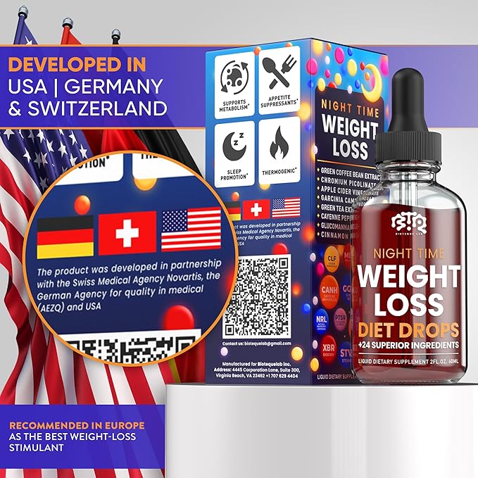 Night Time Weight Loss Diet Drops - Appetite Control, Fat Burner, Metabolism Booster - Apple Cider Vinegar - Cinnamon - Cayenne Pepper