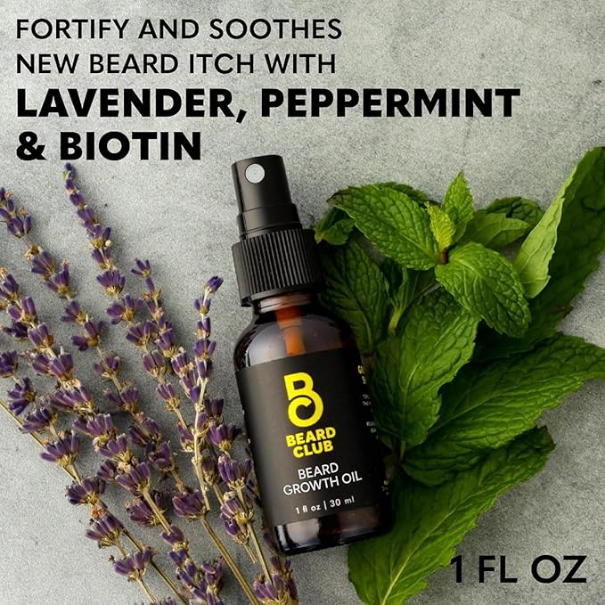 The Beard Club Biotin Beard Growth Oil Vitamin Spray for Facial Hair Growth - Natural Formula for Fuller, Thicker Beard, Easy-to-Use, Nourishing & Soothing for All Beard Types & Skin