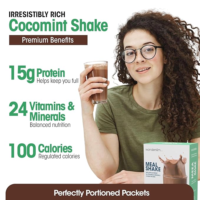 WonderSlim Meal Replacement Shake, CocoMint Cream, 15g Protein, 24 Vitamins & Minerals, Gluten Free (7ct)