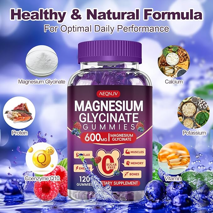 Magnesium Glycinate Gummies 600mg High Absorption, Manganese Glycinate for Women and Men with Vitamin D, B6, and CoQ10 for Adults & Kids, Magnesium for Calm Support & Sleep, 60 Days Supply