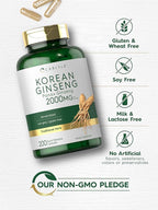 Carlyle Korean Ginseng Capsules | 2000mg Extract | 200 Count | Non-GMO and Gluten Free Formula | Standardized Panax Ginseng Supplement