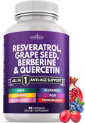 NEW AGE Resveratrol, Berberine, Grape Seed Extract, Quercetin - Polyphenol Supplement for Women and Men with Noni, N-Acetyl Cysteine, Acai - 60 Capsules