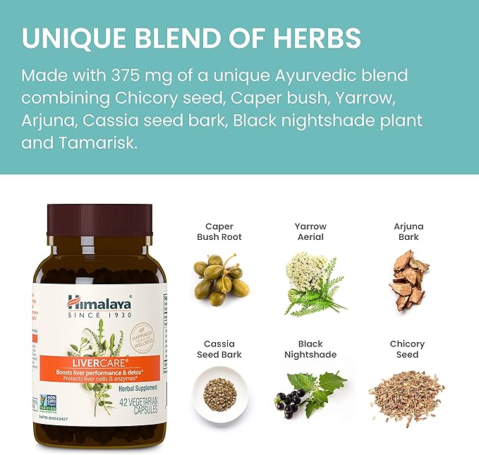 Himalaya LiverCare – Herbal Liver Support with Capers, Chicory, Arjuna & Yarrow – Promotes Detox, Bile Production & Waste Elimination – Vegan, Non-GMO, Gluten-Free 375 mg, 90 Capsules (45 Day Supply)