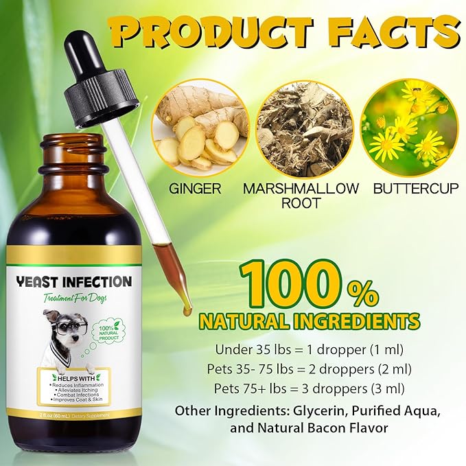 Yeast Infection Treatment for Dogs 60ml, Dog Ear Infection Treatment Supports Dog Itch Relief, Dog Herbal Supplement, Helps to Support Itch Relief