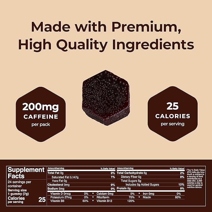 SGC Highest Concentration 100mg Caffeine per Gummy, 2 Gummies per Pack, 12-Pack Mocca Shots Dutch Chocolate Plant-Based Instant Energy with Herbal nootropics