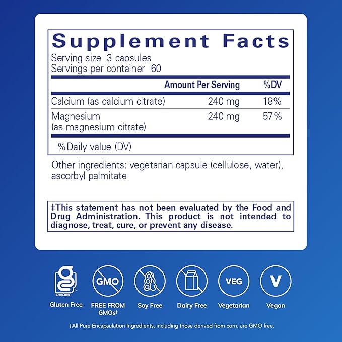 Pure Encapsulations Calcium Magnesium (Citrate) - 240 g Calcium & 240 g Magnesium - Bone Health Support - Non-GMO & Vegan - 180 Capsules