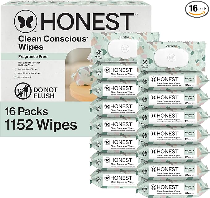The Honest Company Clean Conscious Multi-Use Baby Wipes for Sensitive Skin, Fragrance Free, Geo Mood, 1152 Count