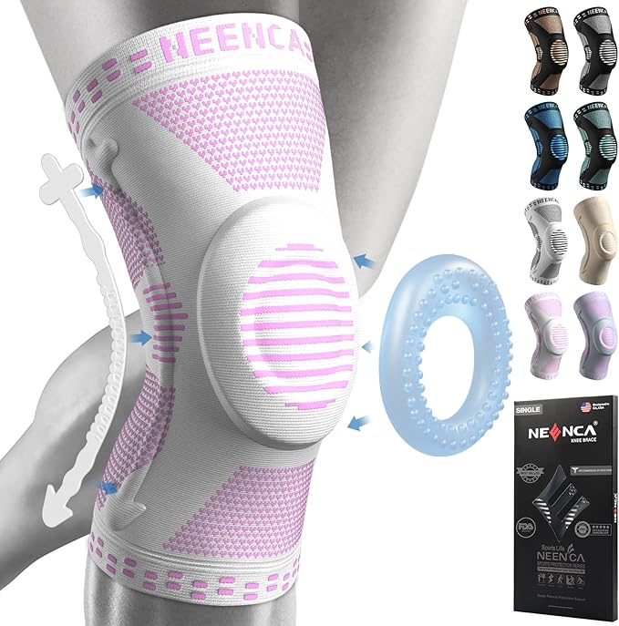 NEENCA Professional Knee Brace for Pain Relief, Medical Knee Support with Patella Pad & Side Stabilizers, Compression Knee Sleeve for Meniscus Tear, ACL, Joint Pain, Runner, Workout (Pink White, S)
