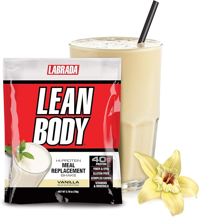 Labrada Lean Body MRP All-In-One Vanilla Meal Replacement Shake. 40g Protein Whey Blend, 8g Healthy Fats EFA's & Fiber, 22 Vitamins and Minerals, No artificial color, Gluten Free, (80 MRP Packets)
