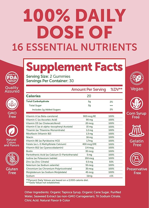 Multivitamin for Women Gummies - Tastiest Proprietary Formula - 100% Daily Value of 16 Essential Vitamins and Minerals (Vitamins A,B,C,D,E) Healthy,Non-GMO Chewable Womens Multivitamin Gummy - 6 Pack