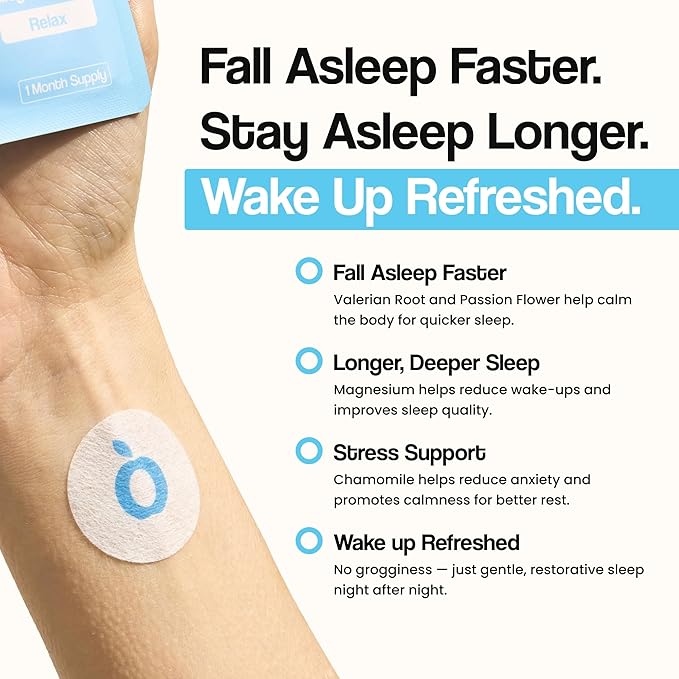 Natural Melatonin-Free Herbal Sleep Patches for Adults - No Added Hormones - 8-Hour Time-Release Formula - Ashwagandha, Magnesium, Passionflower, Valerian Root, Lemon Balm & Chamomile