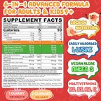 L-Lysine Gummies 500/1000mg with Algae Omega 3, Vitamin B2, D3, K2, C for Kids 9+, Teen & Adult, Lysine Supplement Support Immune, Lip & Oral, Collagen Production, Brain, Bone Health, Sugar Free 1Pack