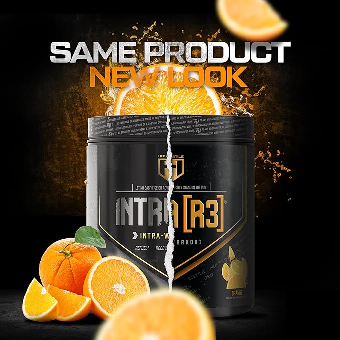 HOSSTILE Intra[R3] Intra Workout Powder, EAA & BCAA Drink with Carbs, Enhance Energy & Endurance, Build Lean Muscle & Improve Recovery, Orange, 20 Servings
