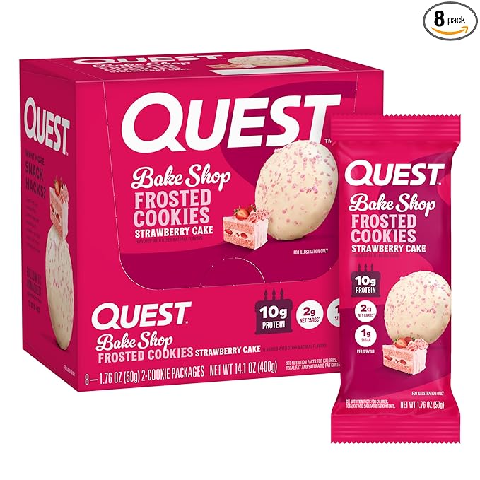 Quest Nutrition Frosted Cookies Twin Pack, Strawberry Cake, 1g Sugar, 10g Protein, 2g Net Carbs, Gluten Free, 16 Cookies